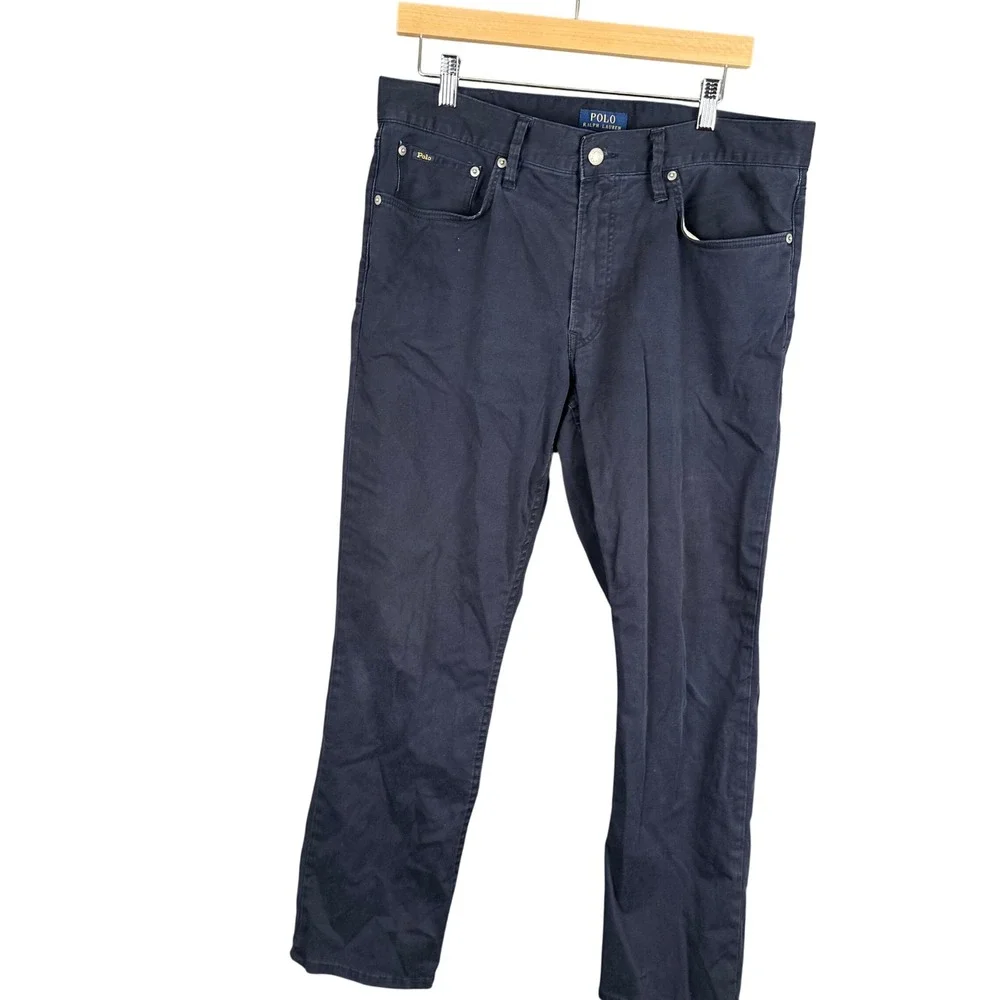 Polo Ralph Lauren Mens Navy Blue 5-Pocket Cotton Twill Straight Leg Pants 34x30